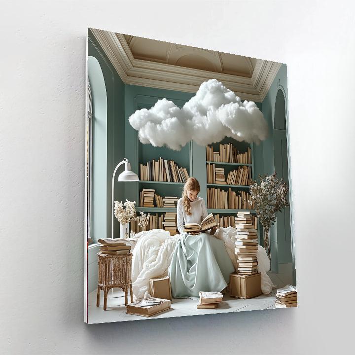 Magritte Inspired Cloudy Library DIY paint by numbers