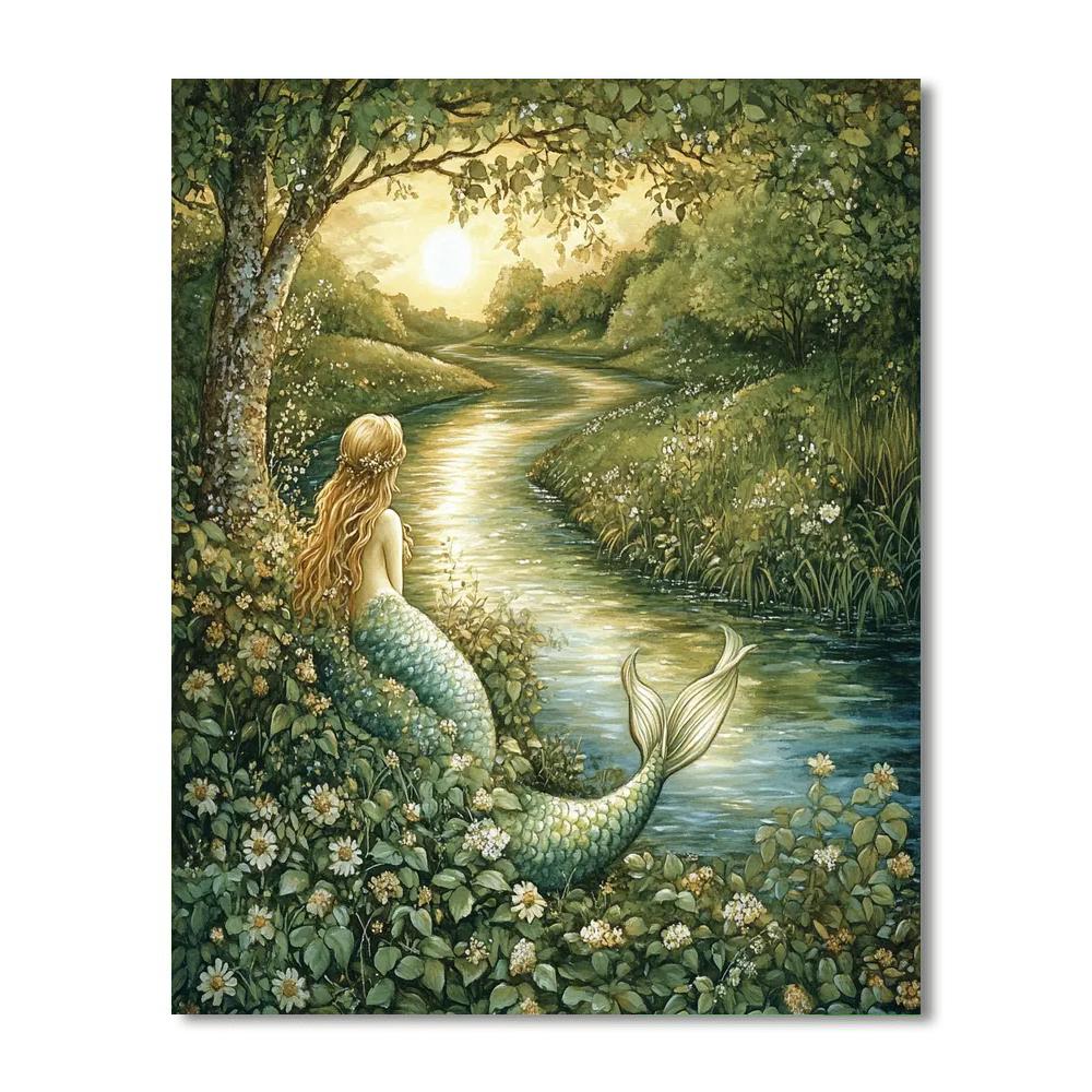 John William Waterhouse Inspired River Mermaid Number painting