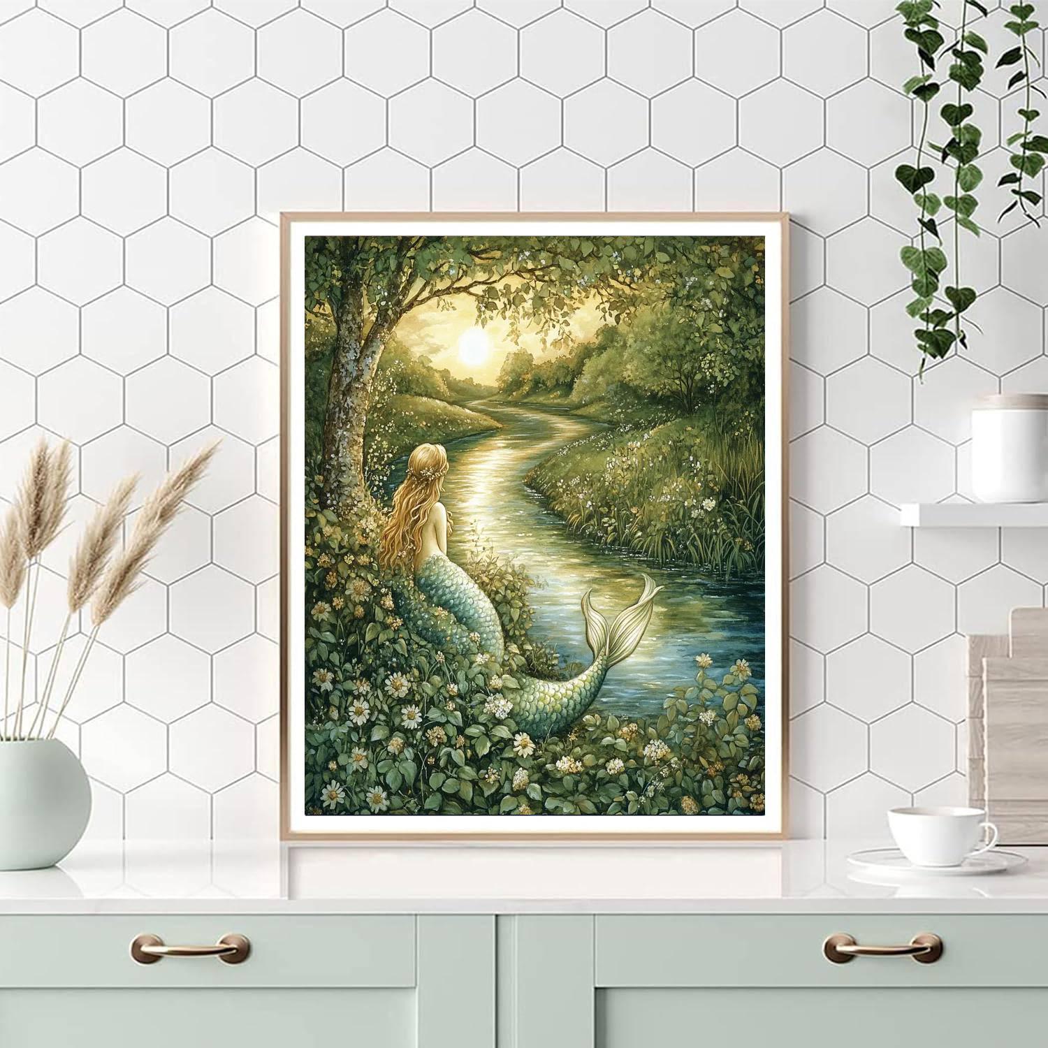 John William Waterhouse Inspired River Mermaid Number painting