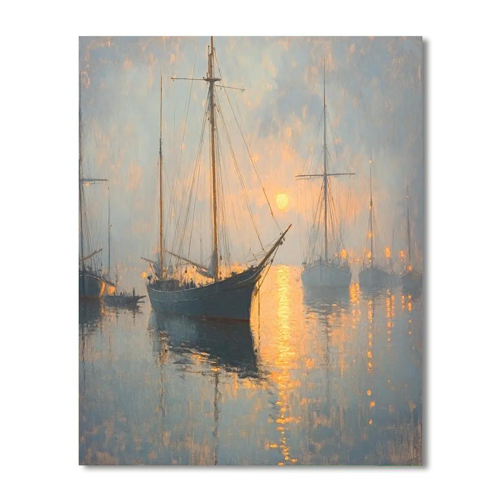 Turner Inspired Misty Channel At Dawn Numbered painting kits