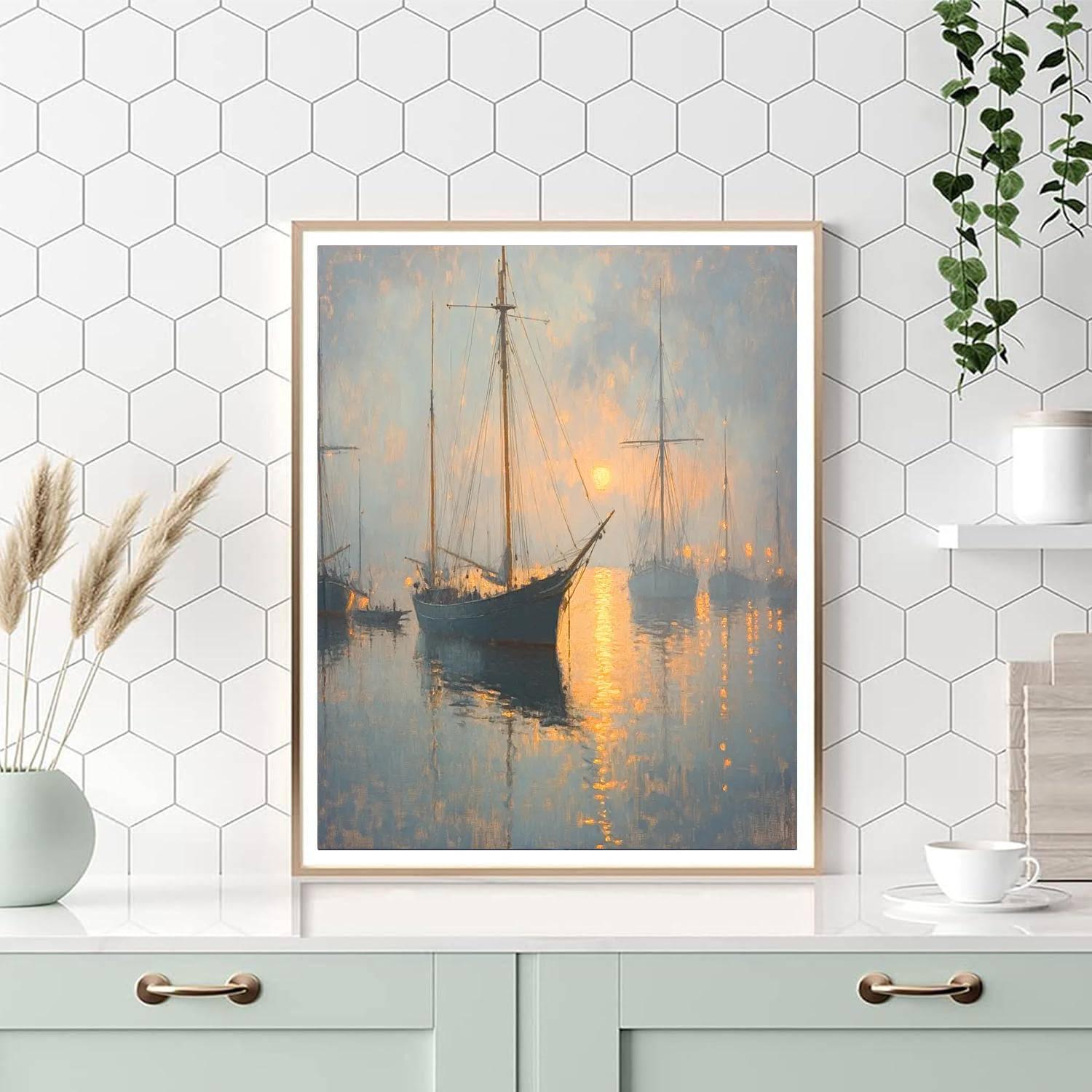 Turner Inspired Misty Channel At Dawn Numbered painting kits