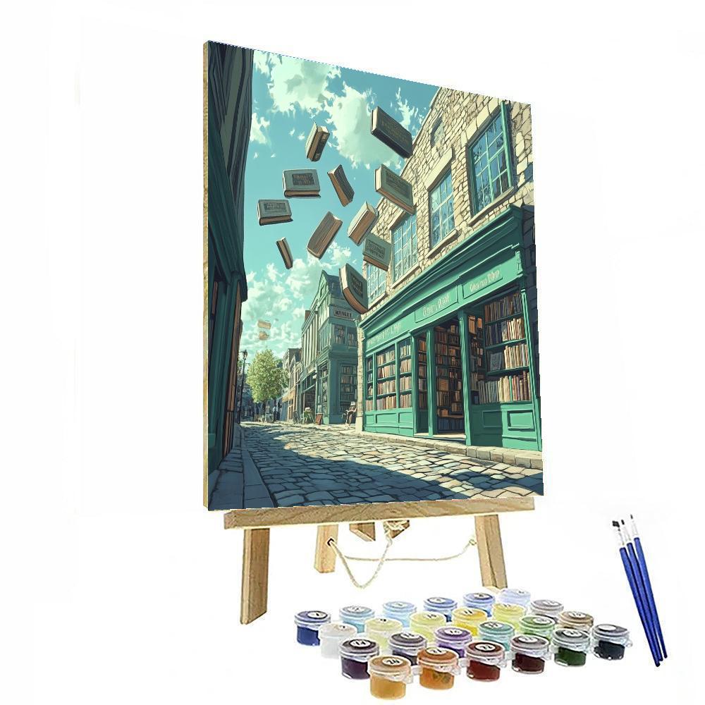 Rene Magritte Inspired Floating Bookshop Paint by numbers art