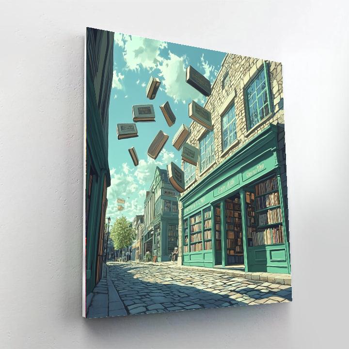 Rene Magritte Inspired Floating Bookshop Paint by numbers art