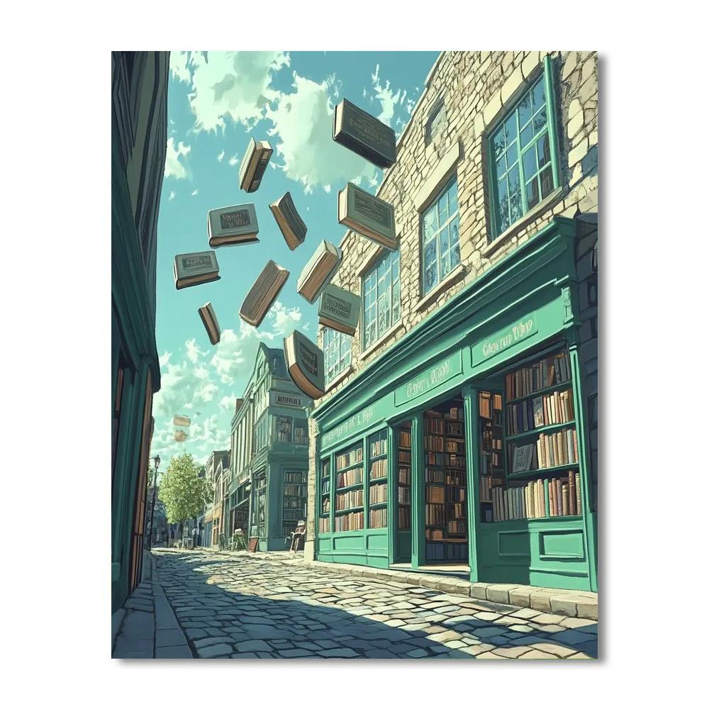 Rene Magritte Inspired Floating Bookshop Paint by numbers art