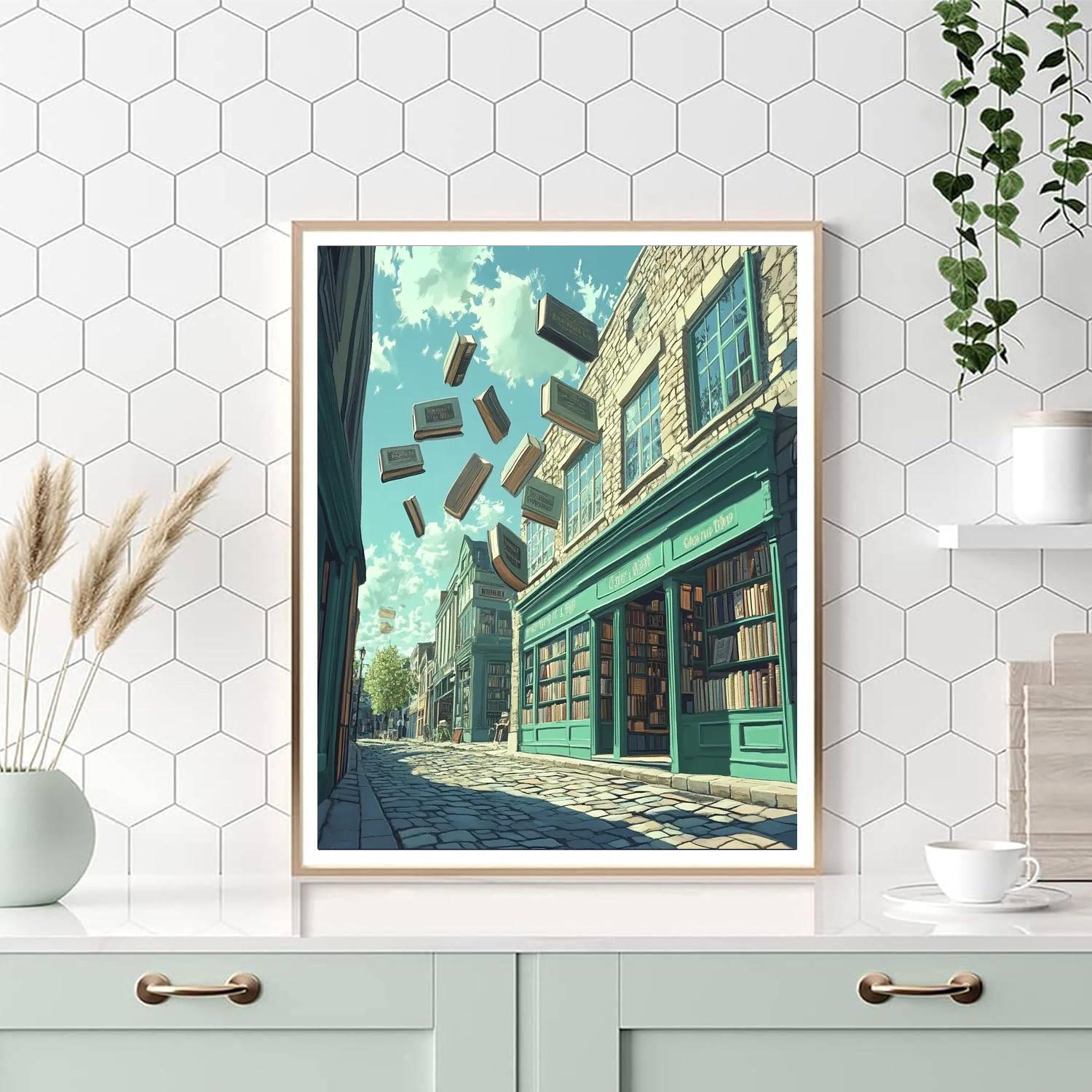 Rene Magritte Inspired Floating Bookshop Paint by numbers art