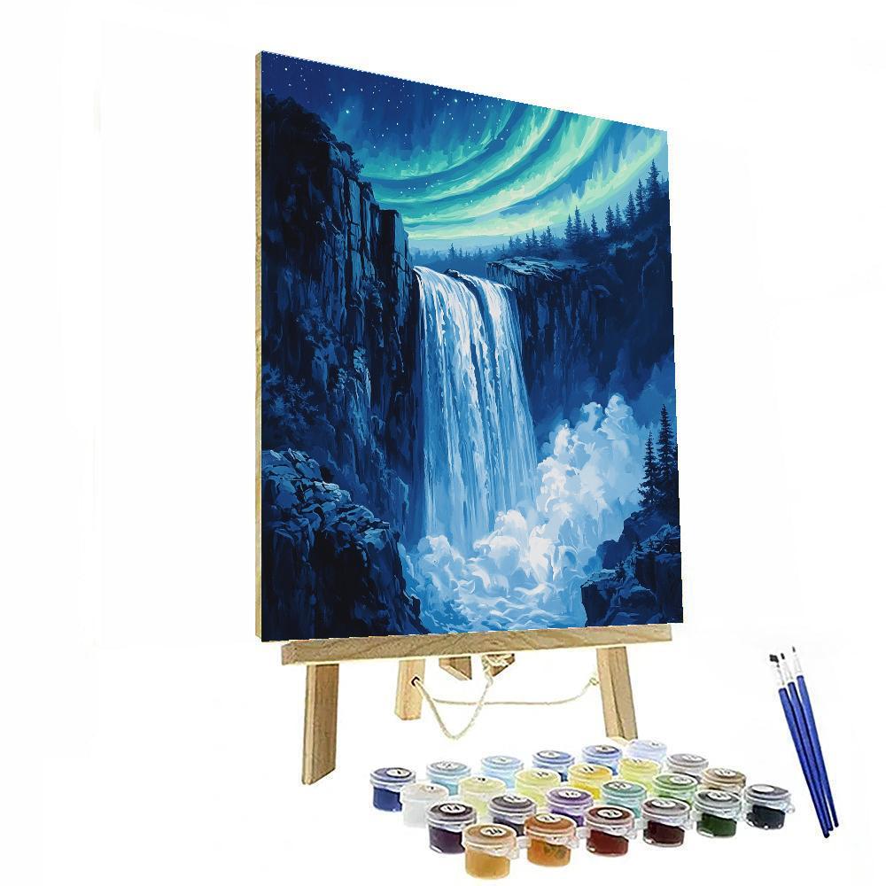 Hokusai Inspired Aurora Waterfall paint by number