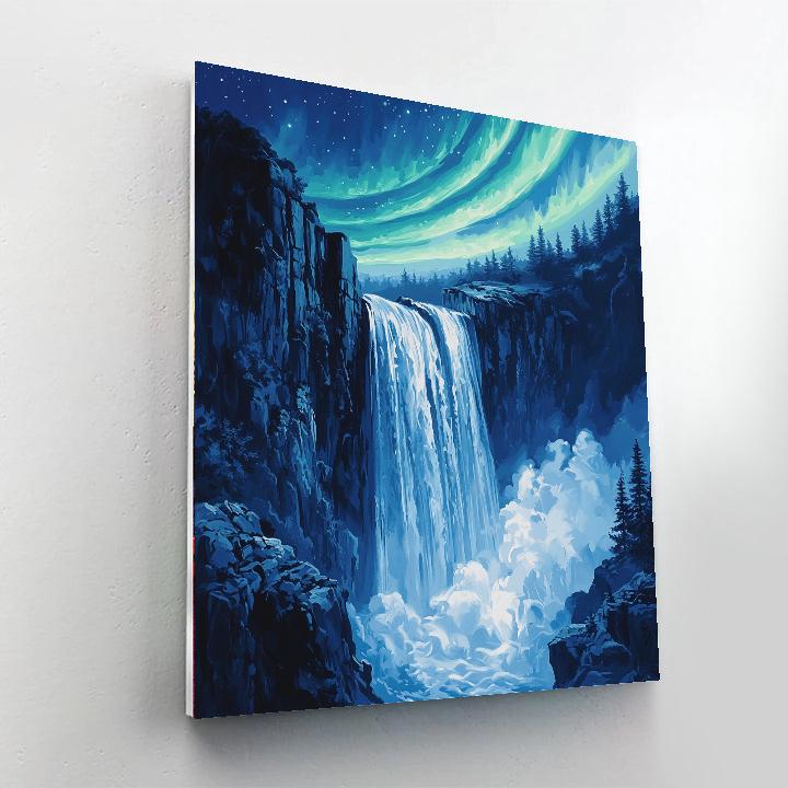 Hokusai Inspired Aurora Waterfall paint by number
