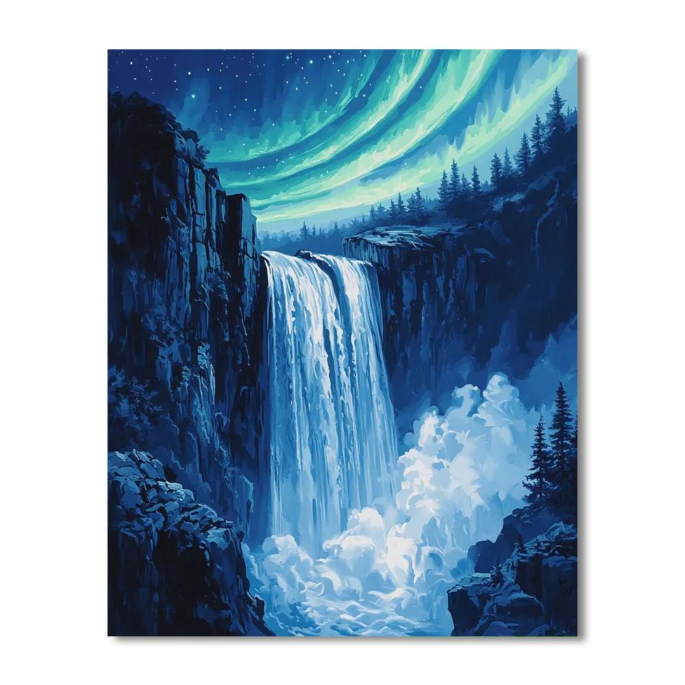 Hokusai Inspired Aurora Waterfall paint by number