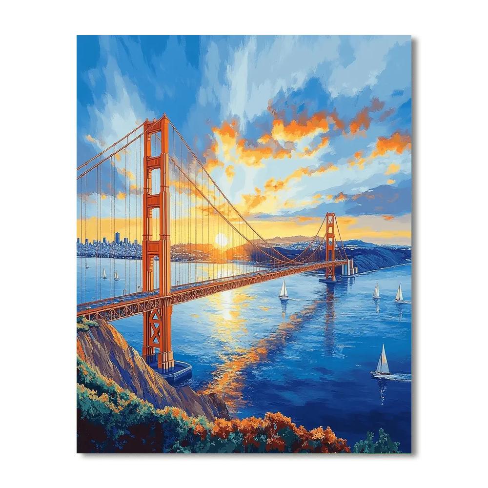 Golden Gate Bridge At Sunrise San Francisco United States painting number kit