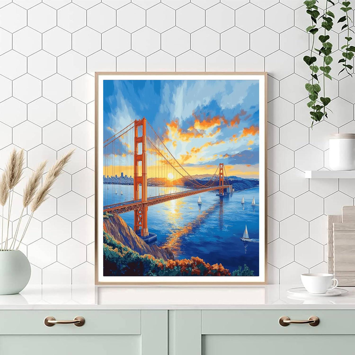Golden Gate Bridge At Sunrise San Francisco United States painting number kit