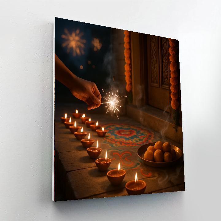 Diwali Diyas On An Old Doorstep paint by color