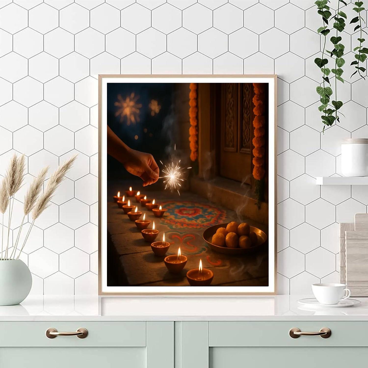 Diwali Diyas On An Old Doorstep paint by color