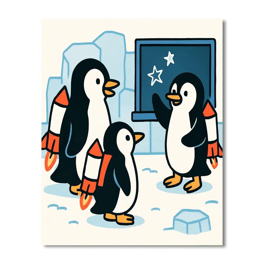 Rocket School Penguins Paint by numbers art