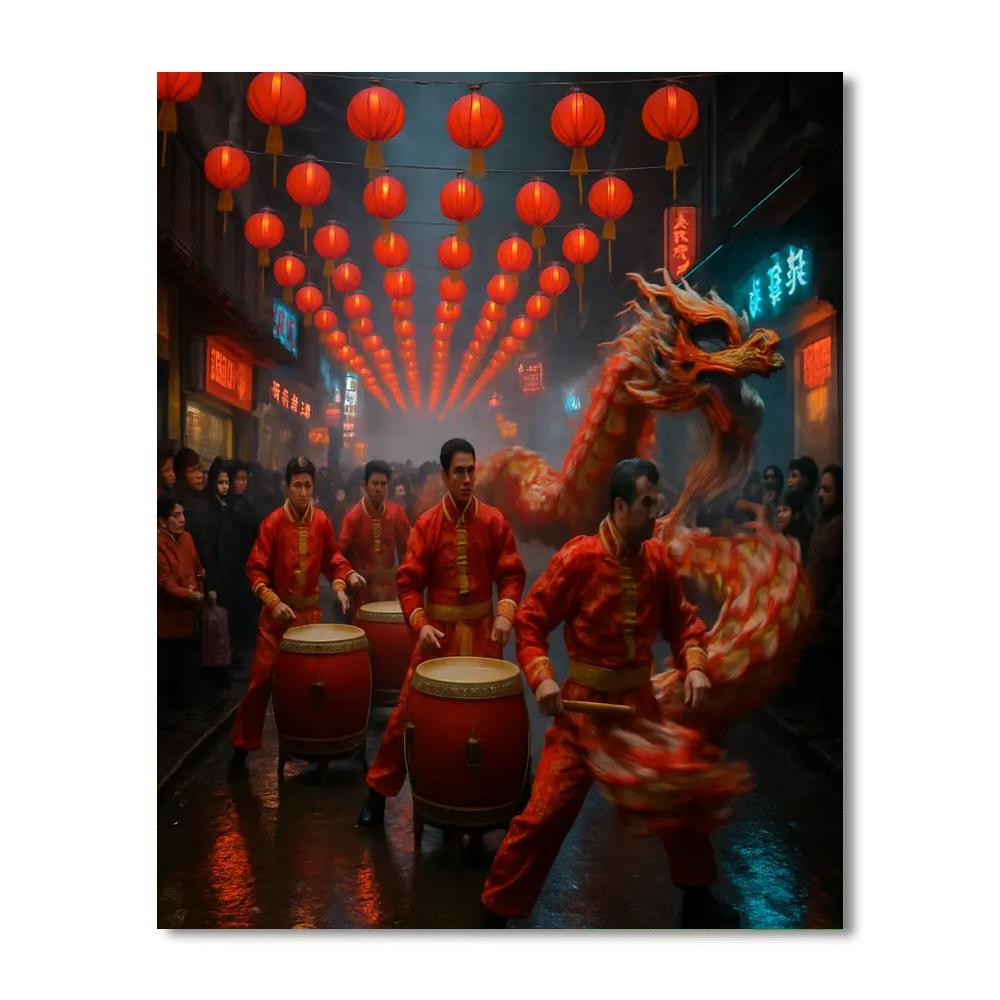 Lunar New Year Dragon Procession paint by number