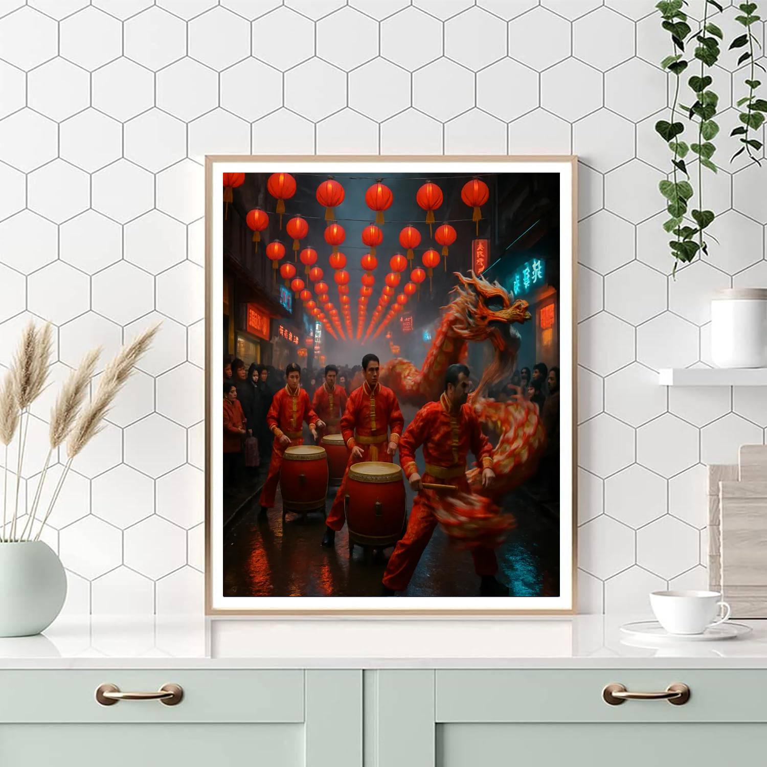 Lunar New Year Dragon Procession paint by number