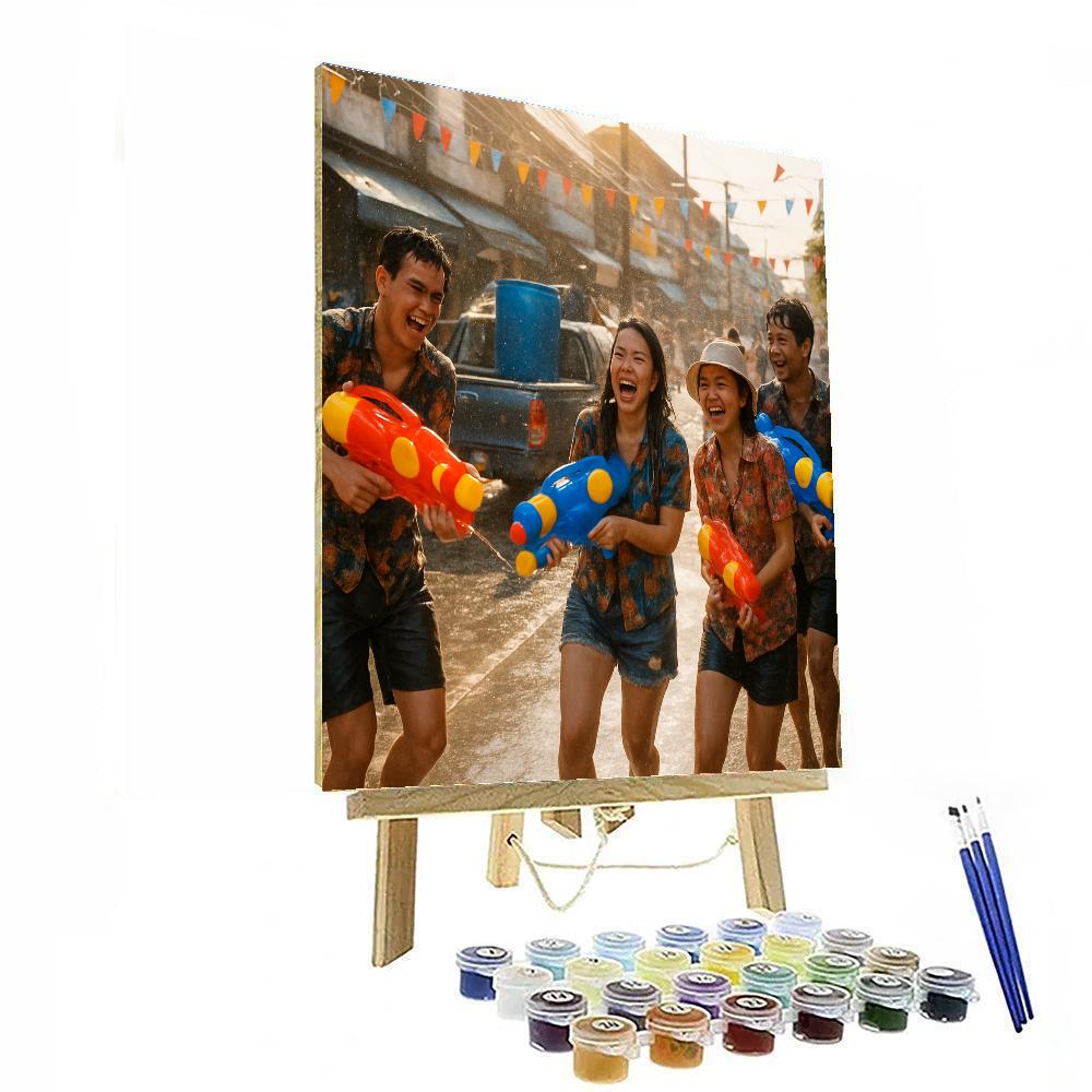 Songkran Water Fight In Bangkok DIY paint by numbers