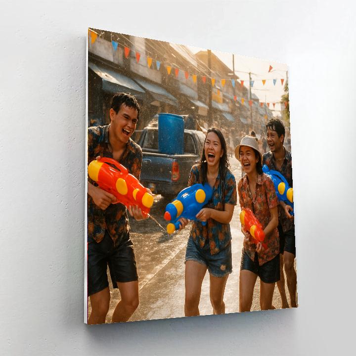 Songkran Water Fight In Bangkok DIY paint by numbers
