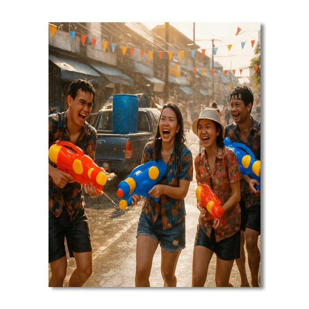 Songkran Water Fight In Bangkok DIY paint by numbers
