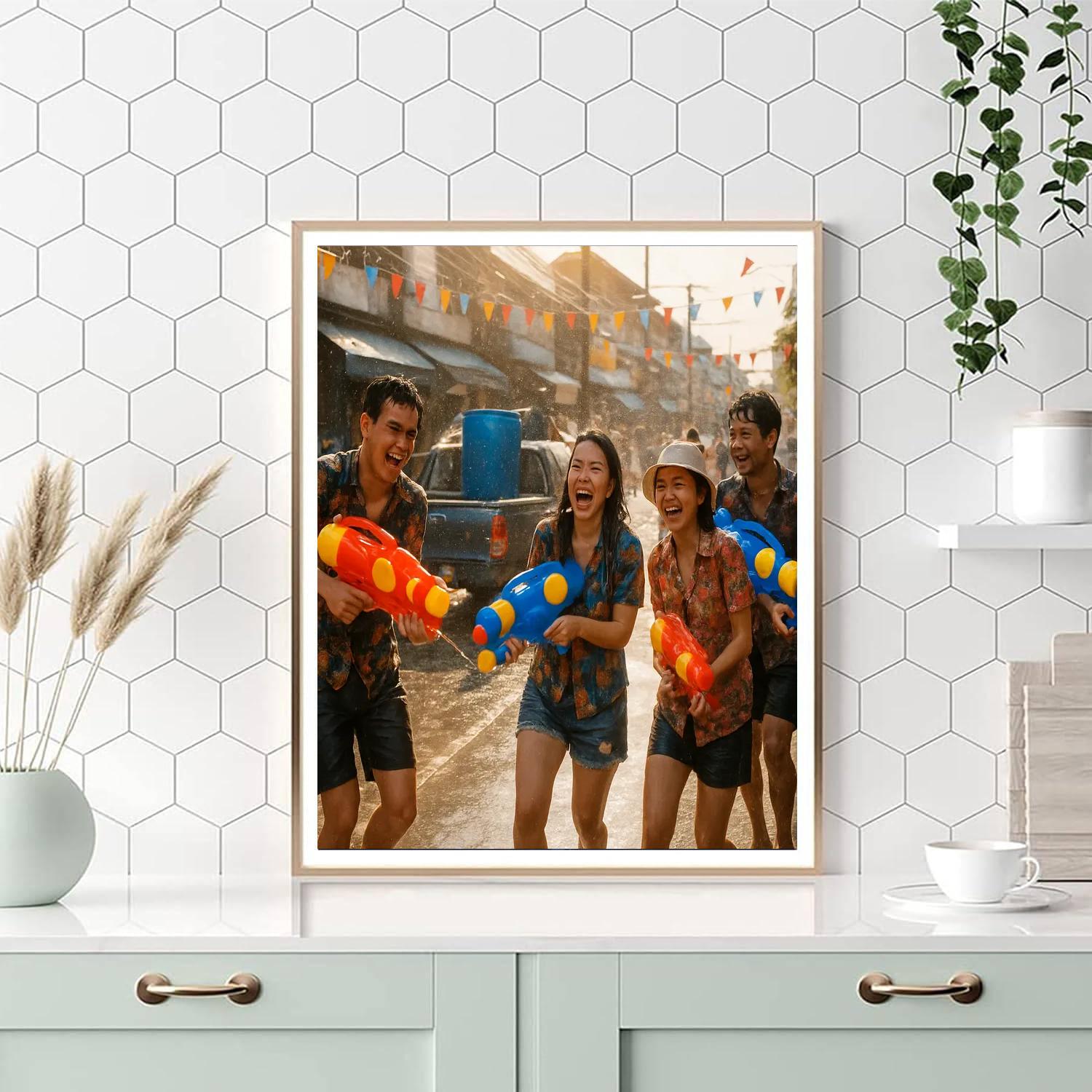 Songkran Water Fight In Bangkok DIY paint by numbers