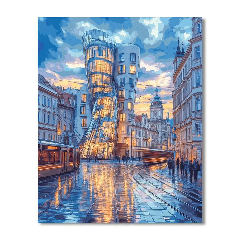 Dancing House Mirrored Facade Prague Czech Republic DIY paint by numbers