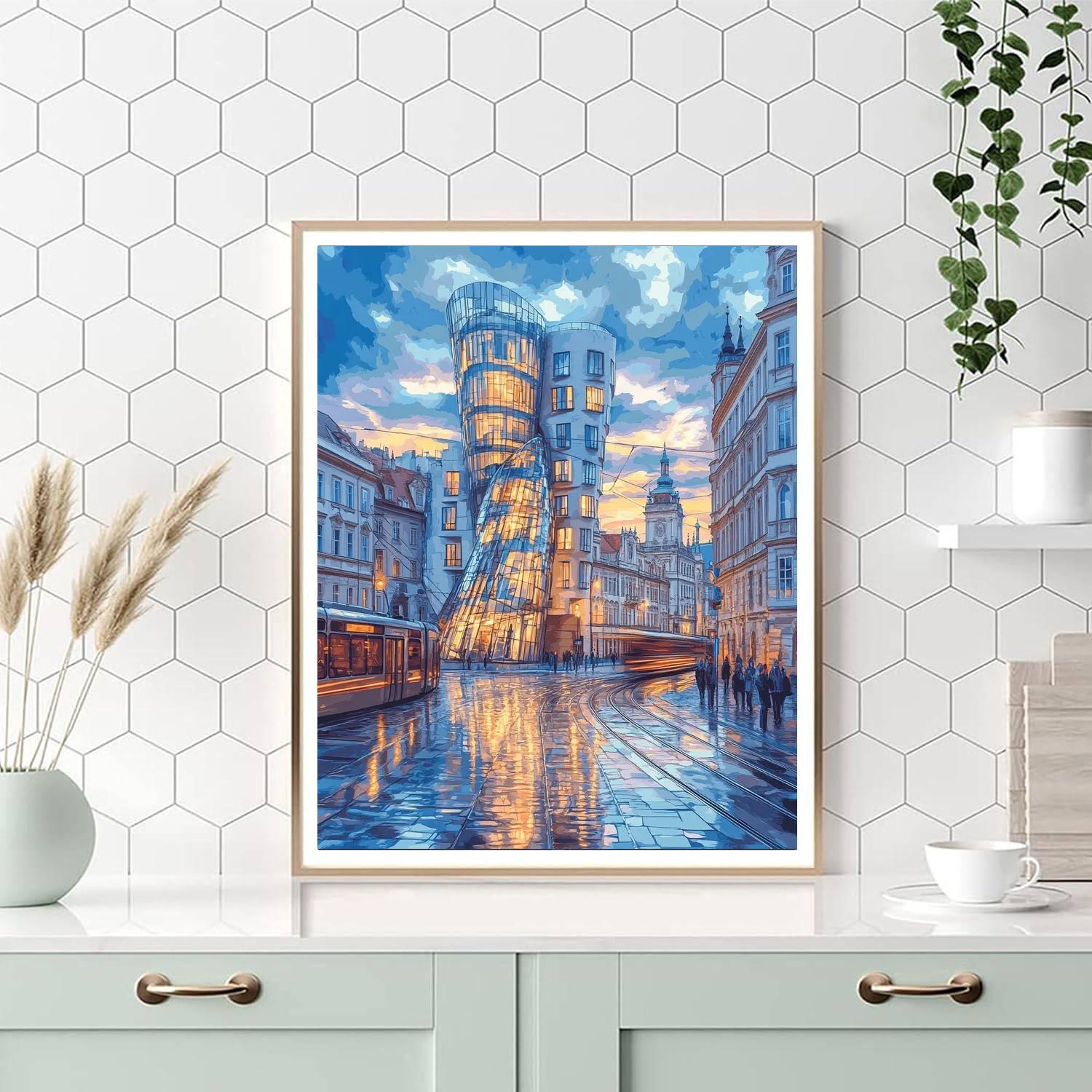 Dancing House Mirrored Facade Prague Czech Republic DIY paint by numbers