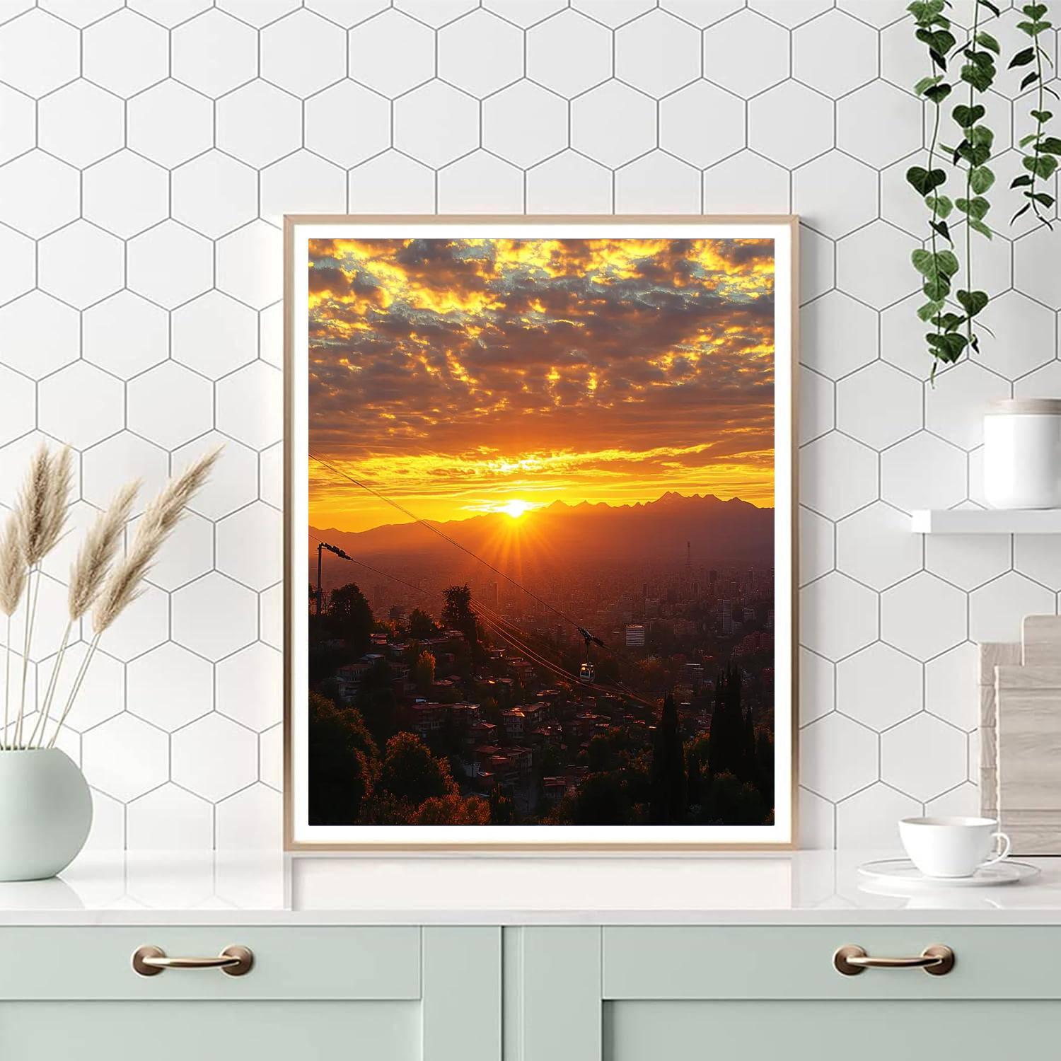 Santiago Sky At Sunset From San Cristobal Chile painting number kit