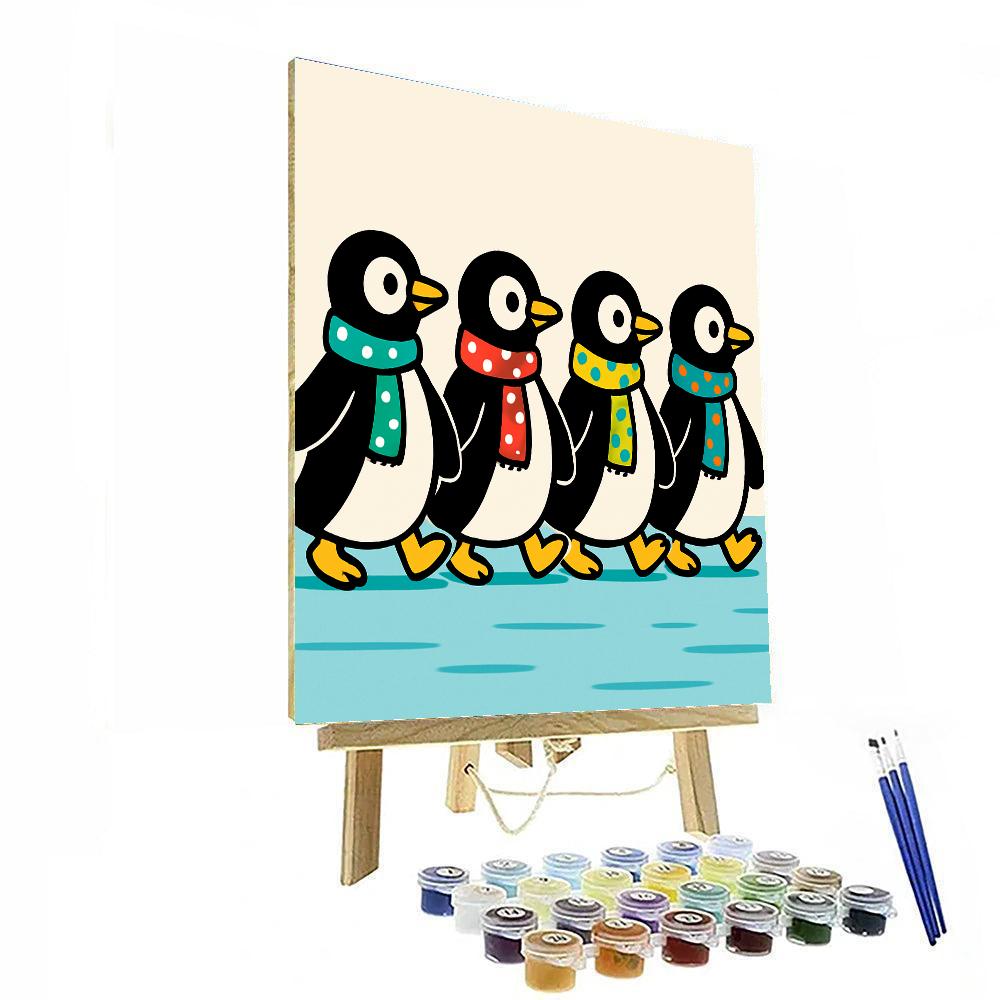 Polka Dot Penguin Parade Number painting