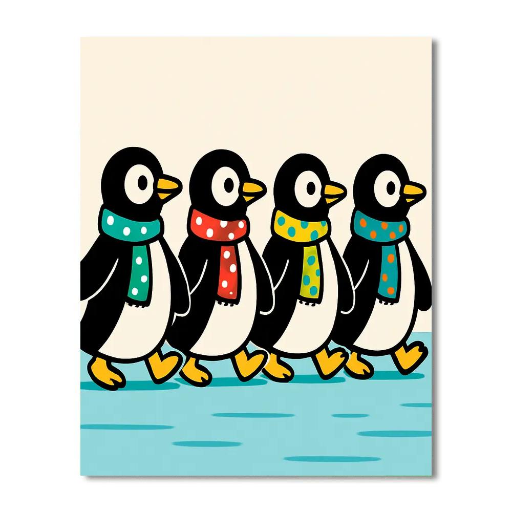 Polka Dot Penguin Parade Number painting