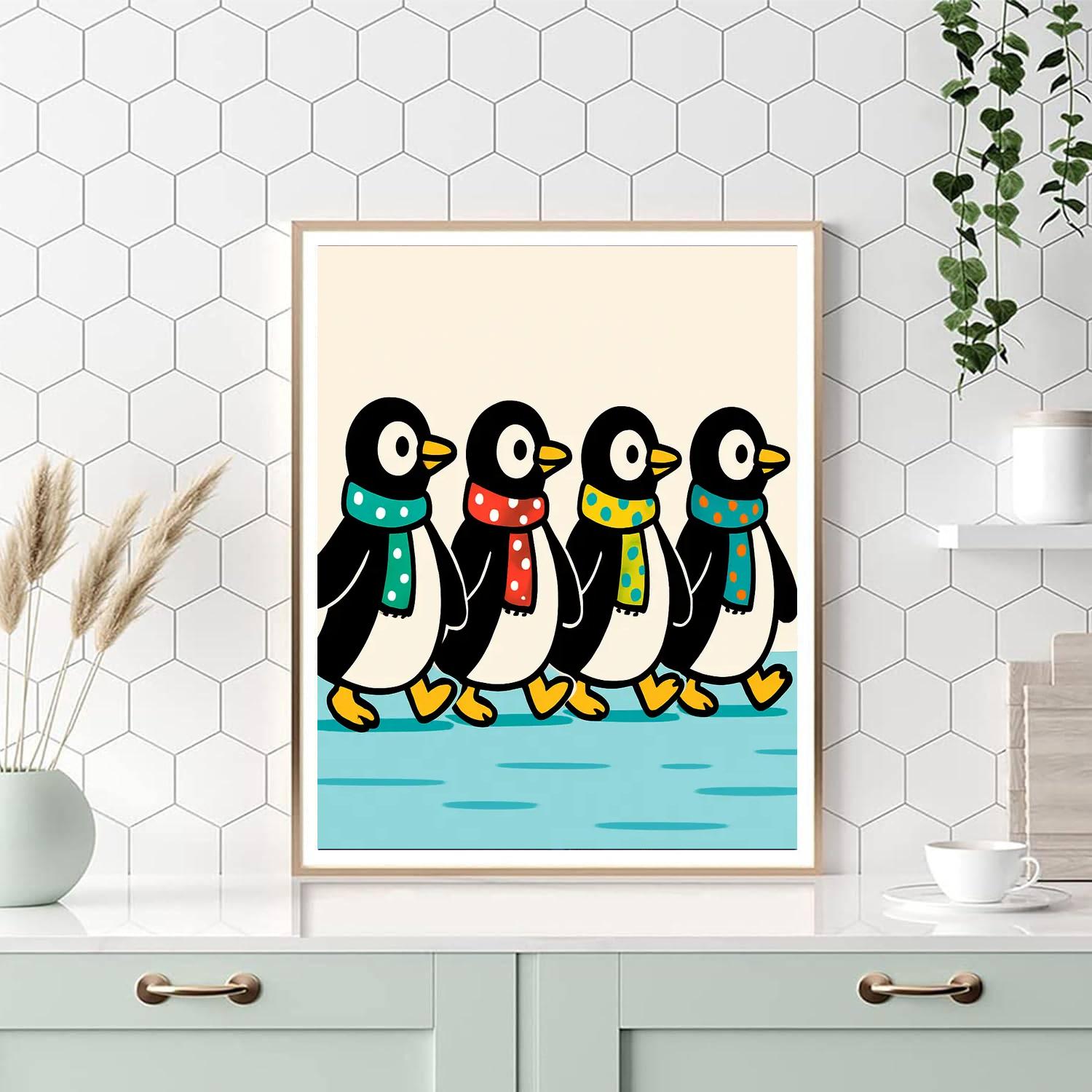 Polka Dot Penguin Parade Number painting