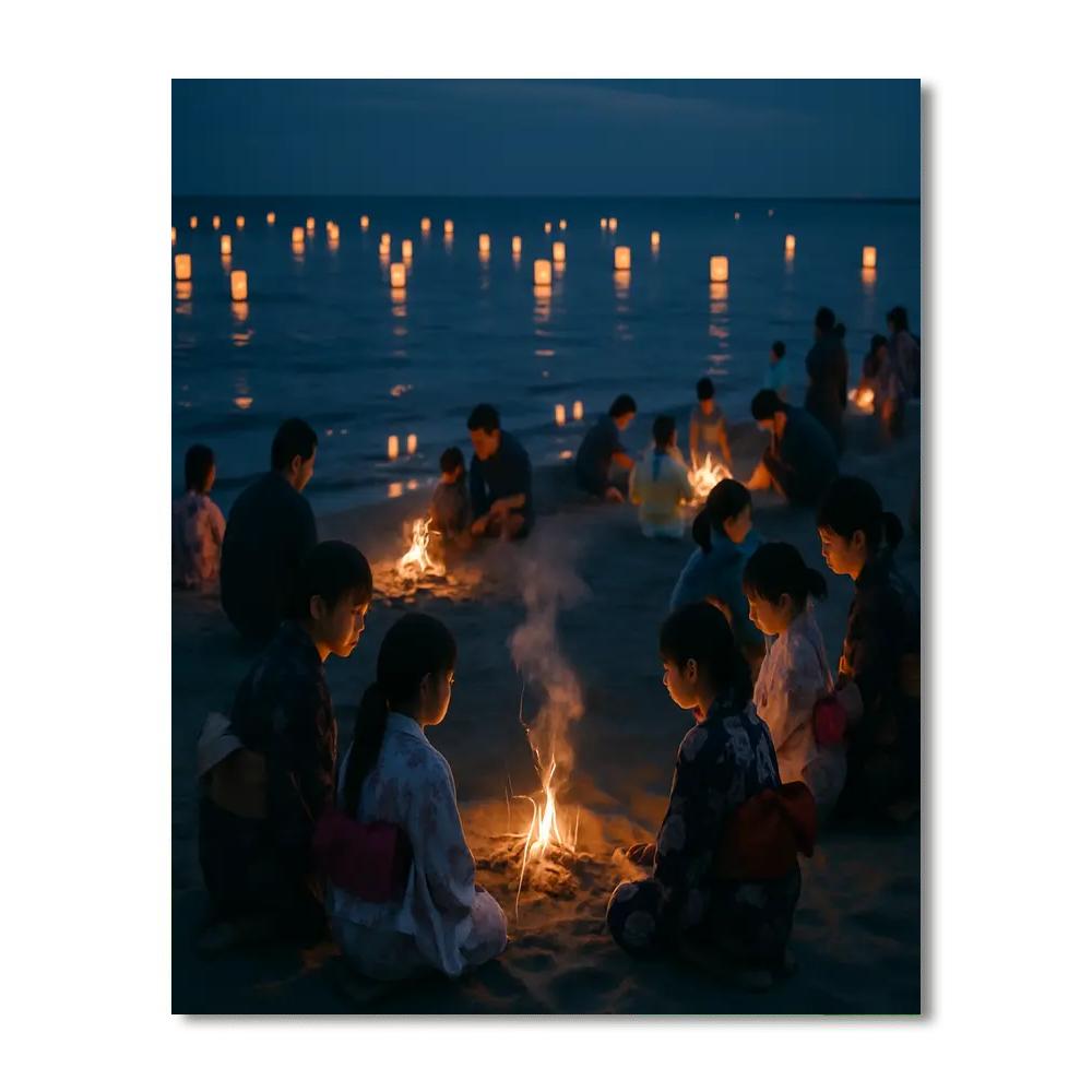 Obon Bonfires By The Beach paint by numbers