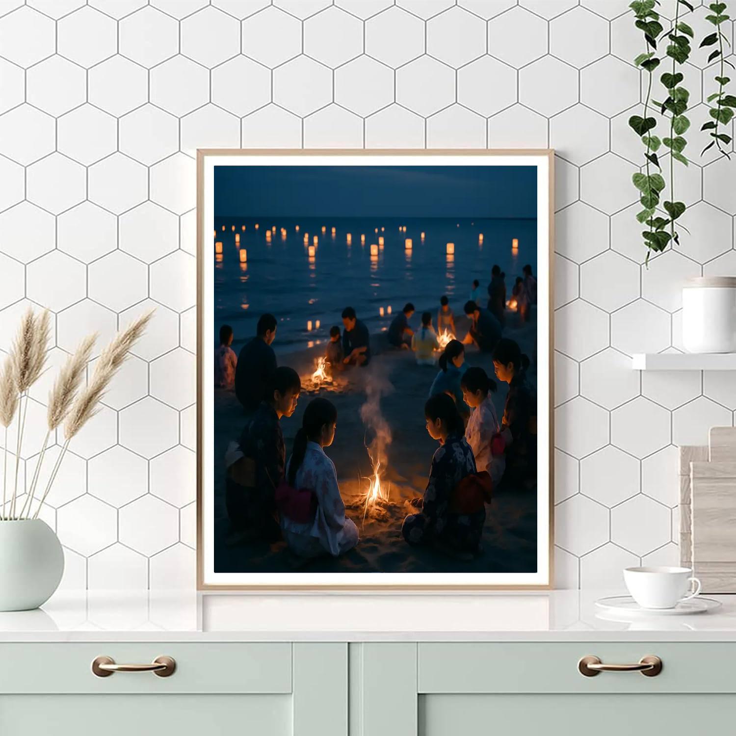 Obon Bonfires By The Beach paint by numbers