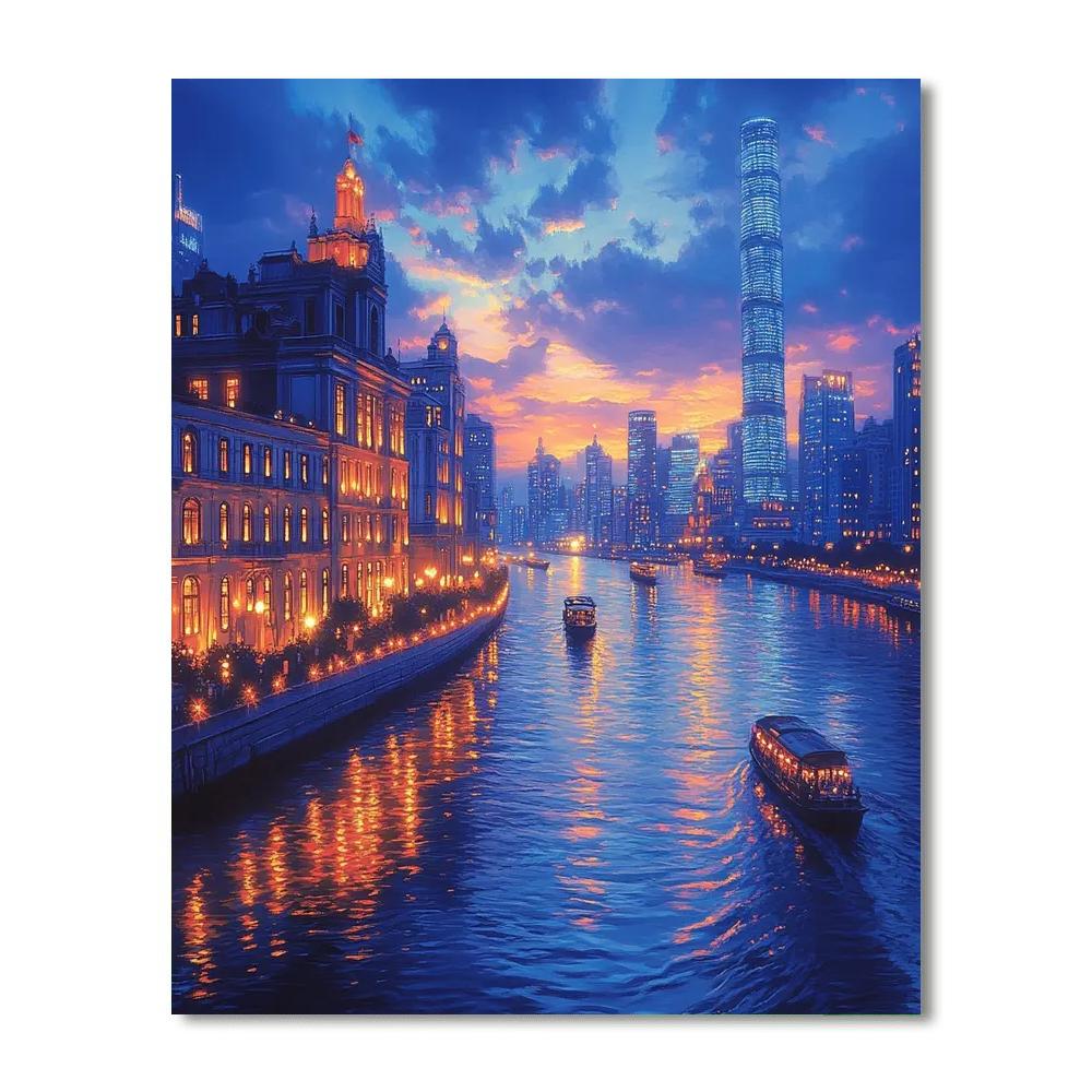 Bund Riverside Skyline Shanghai China paint by number
