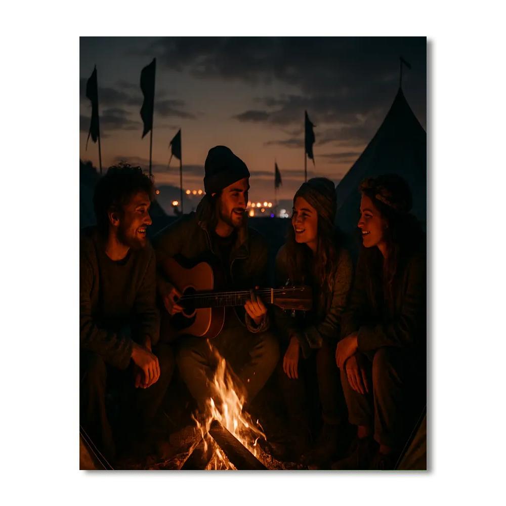 Glastonbury Field Campfire Jam Number painting