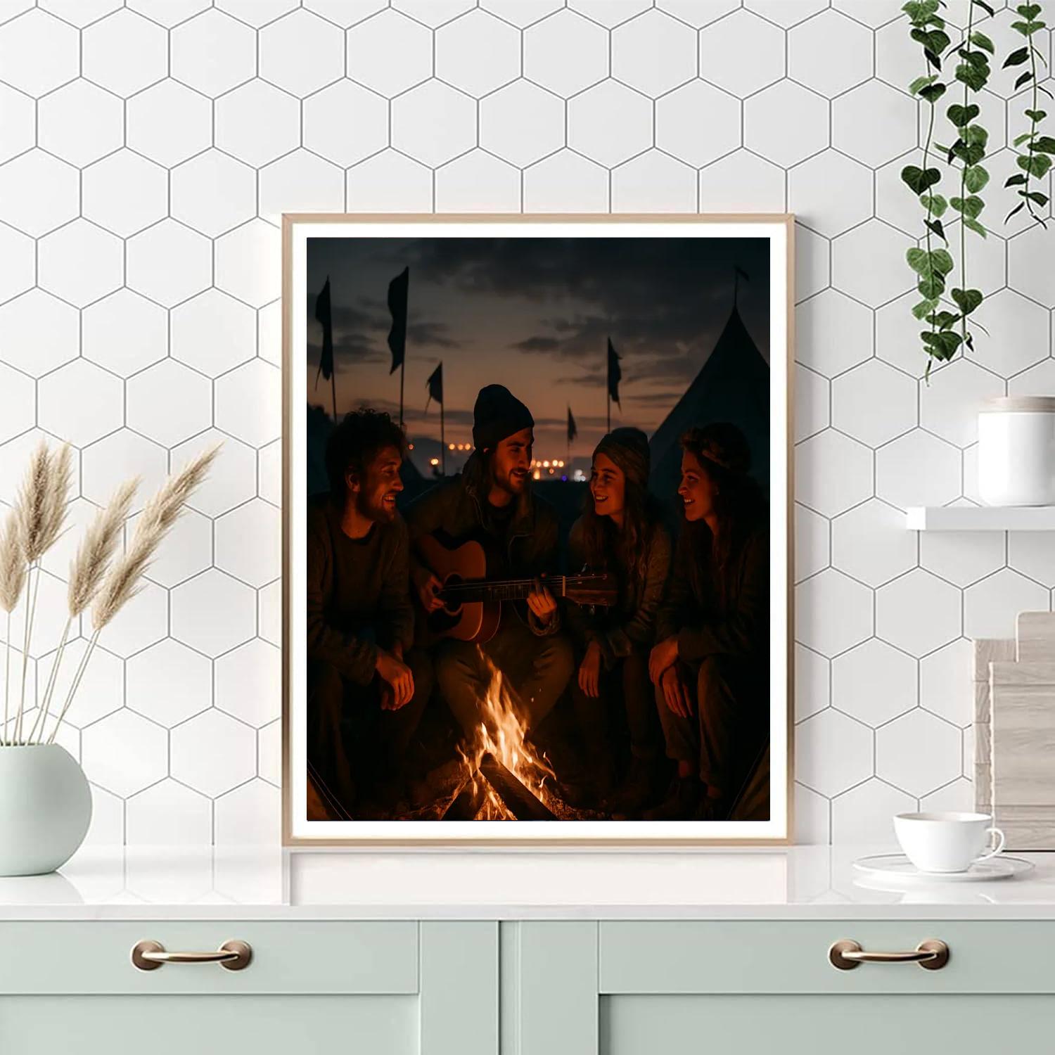Glastonbury Field Campfire Jam Number painting