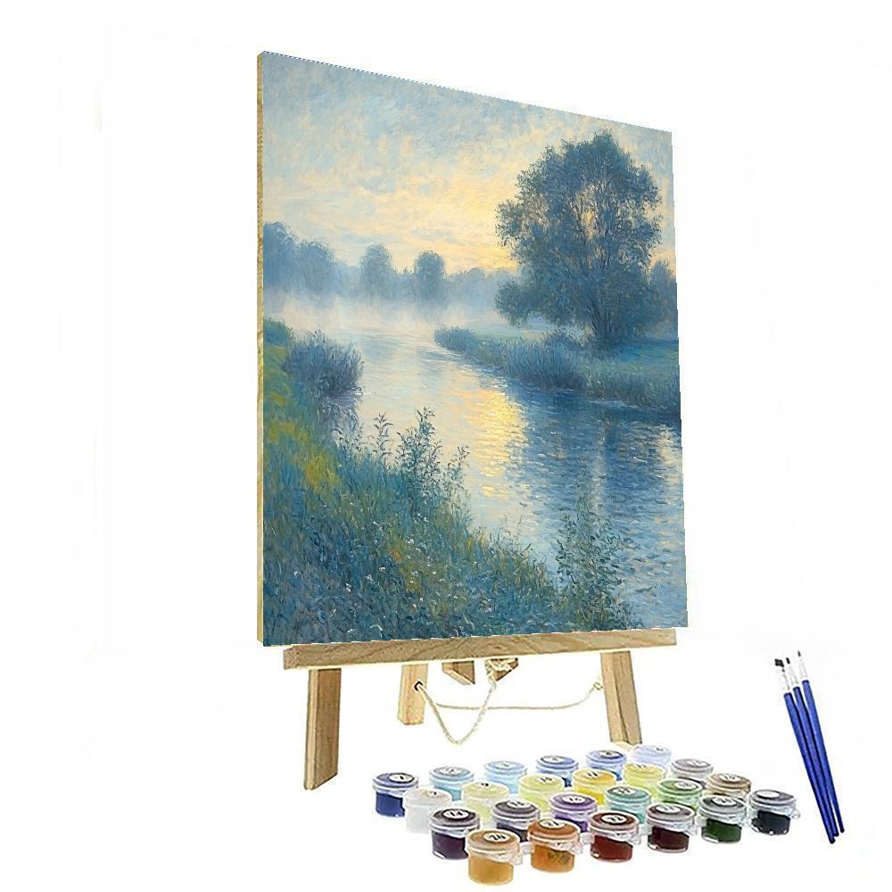 Claude Monet Inspired Misty Riverside Landscape Paint by numbers art