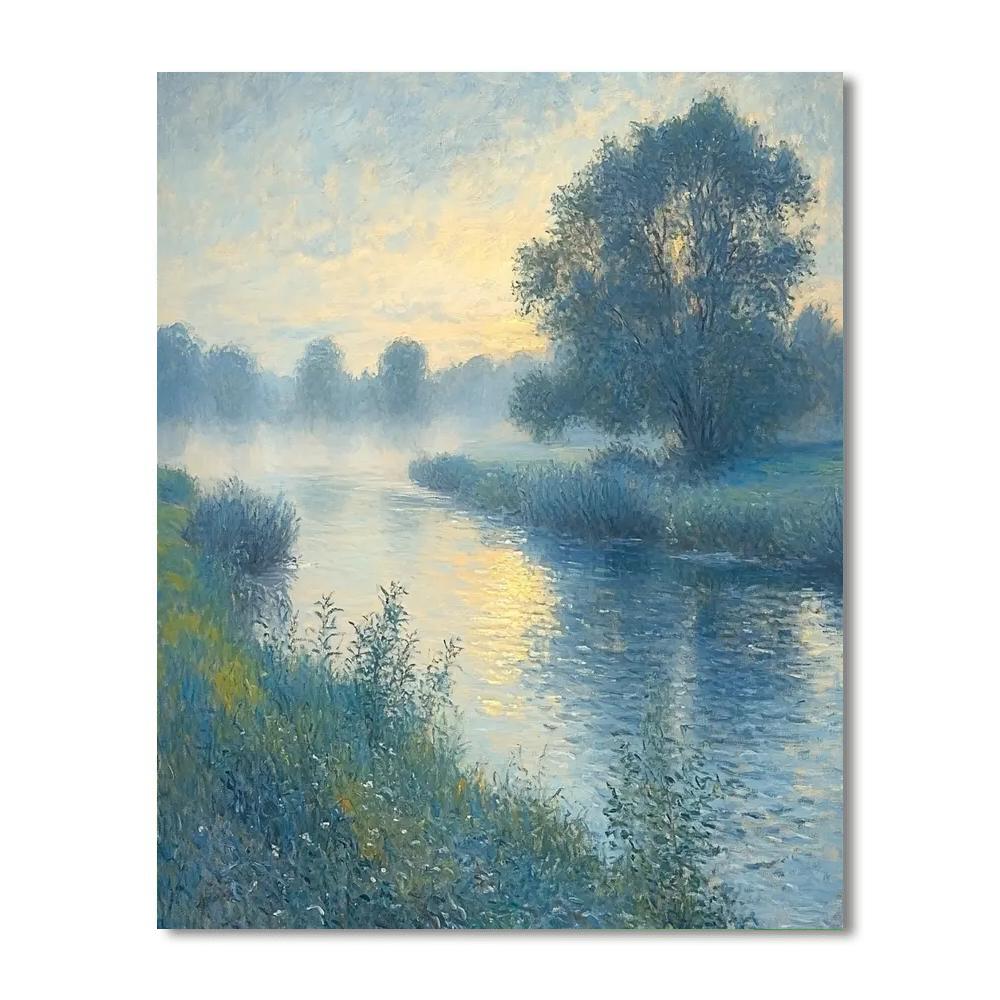 Claude Monet Inspired Misty Riverside Landscape Paint by numbers art