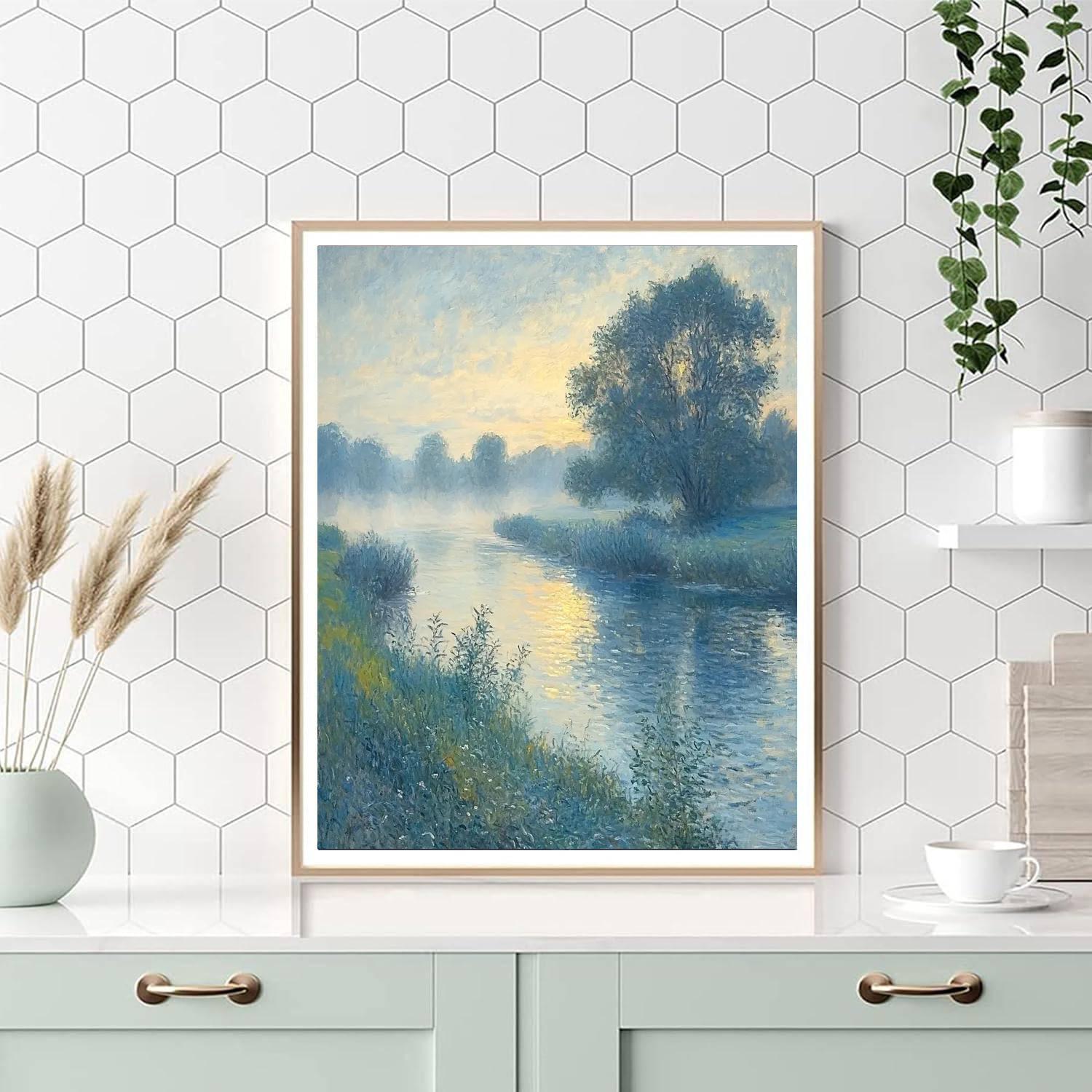 Claude Monet Inspired Misty Riverside Landscape Paint by numbers art