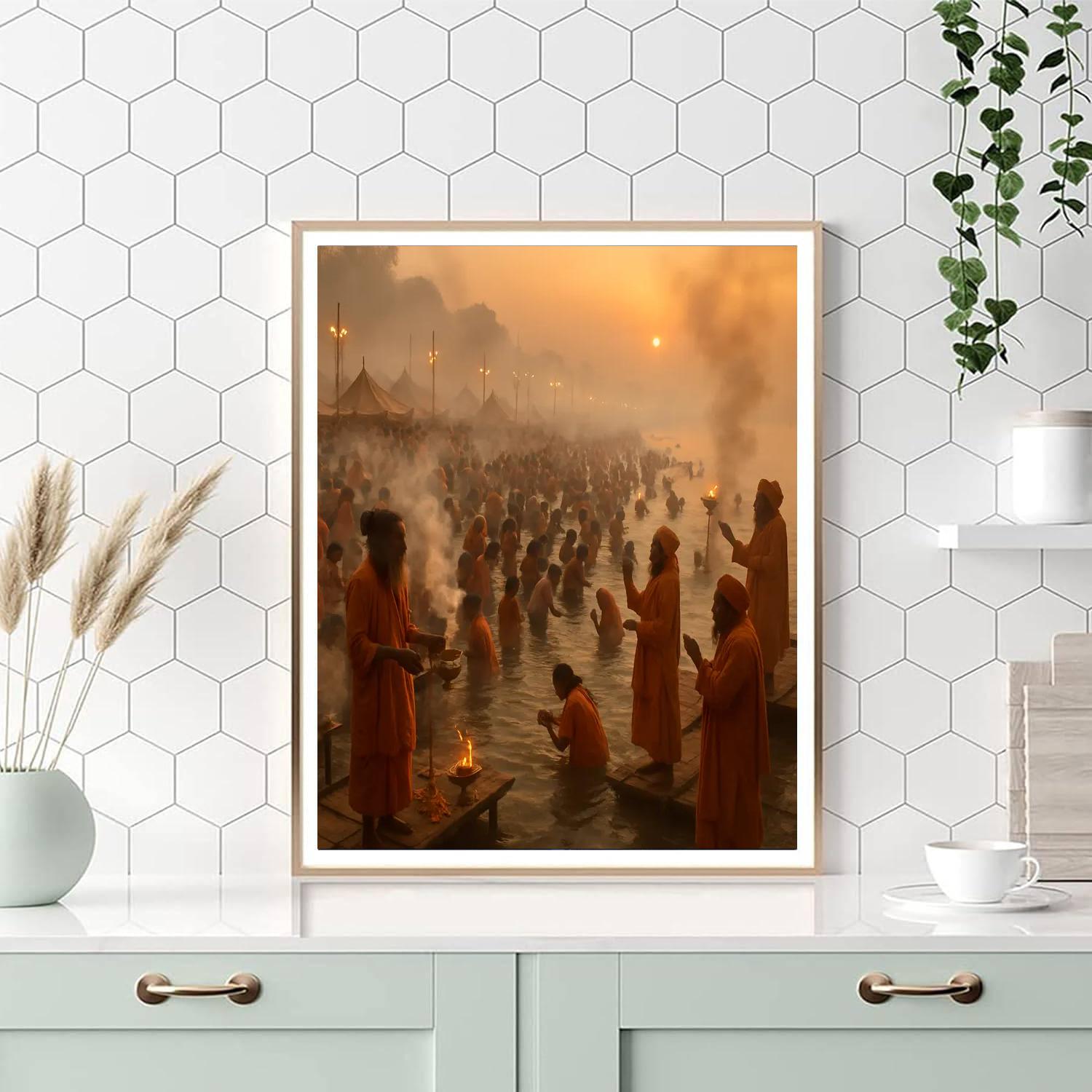 Kumbh Mela River Dawn Dip paint by number