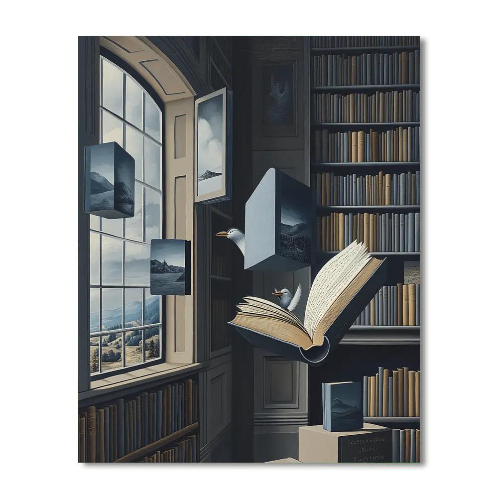 René Magritte Inspired Surreal Library Paint by numbers art