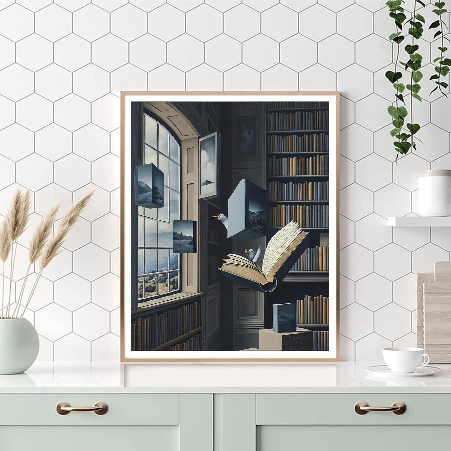René Magritte Inspired Surreal Library Paint by numbers art