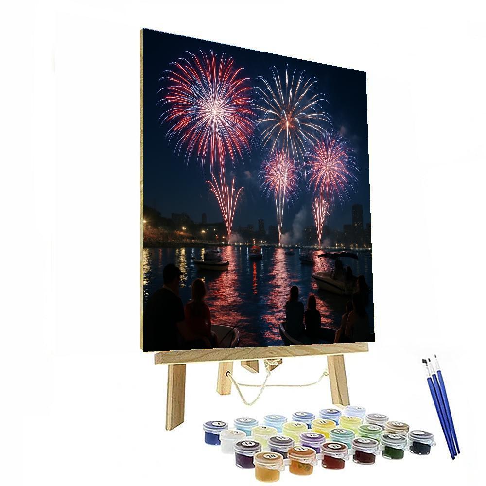 Independence Day Fireworks Over Harbor Painting by numbers kit