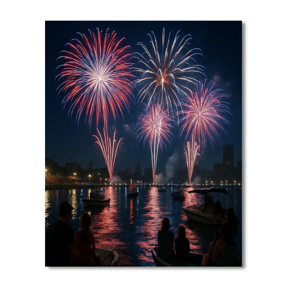 Independence Day Fireworks Over Harbor Painting by numbers kit