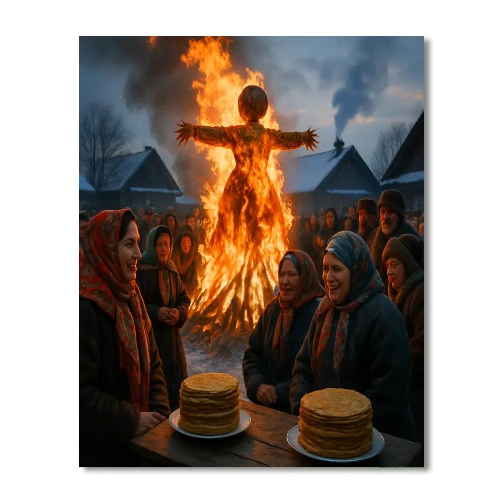 Maslenitsa Effigy Burning paint by numbers