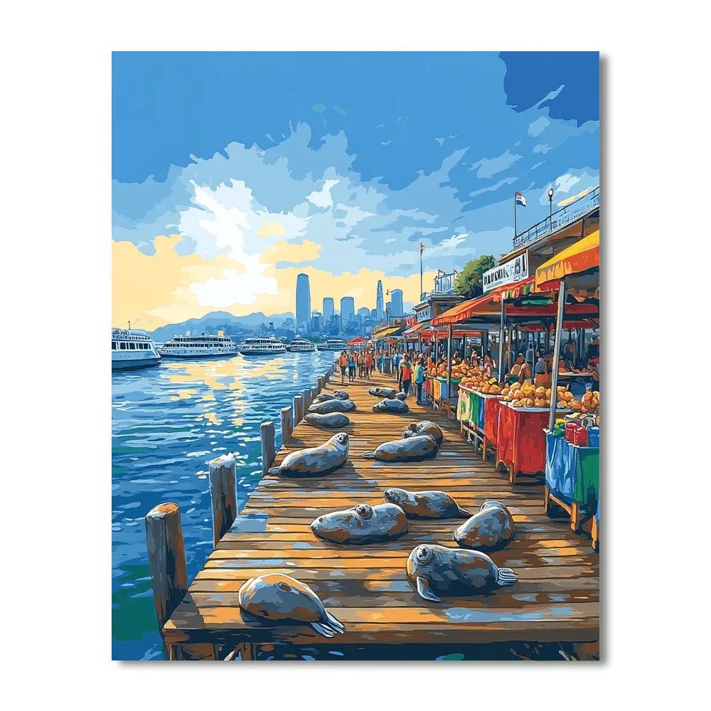 Pier 39 Seals And Skyline San Francisco United States Number painting
