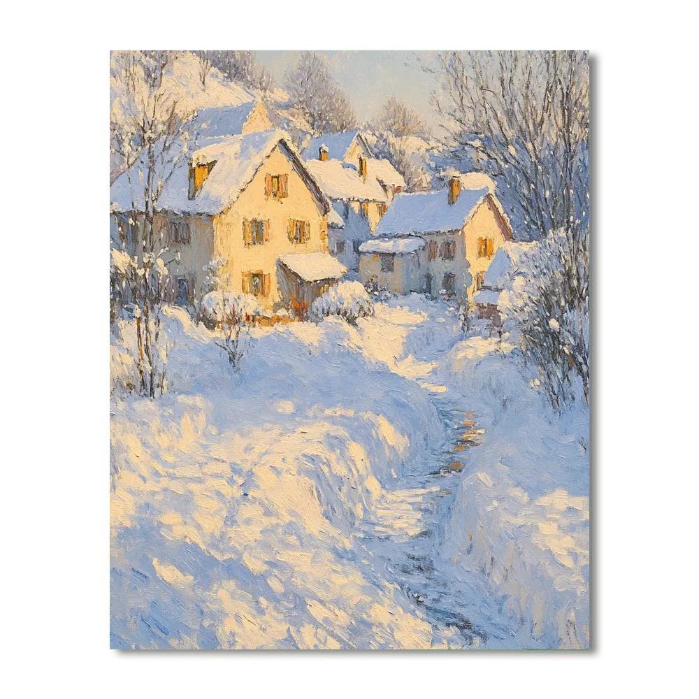 Claude Monet Inspired Snowy Village Landscape paint by number