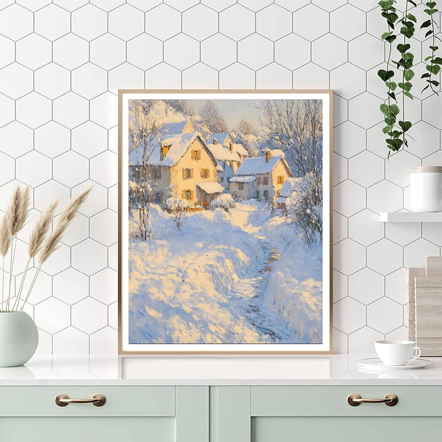 Claude Monet Inspired Snowy Village Landscape paint by number