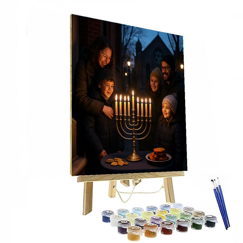 Hanukkah Menorah Lighting On Street Numbered painting kits