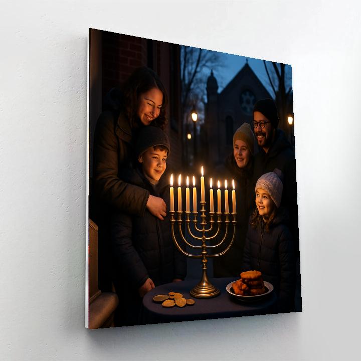 Hanukkah Menorah Lighting On Street Numbered painting kits