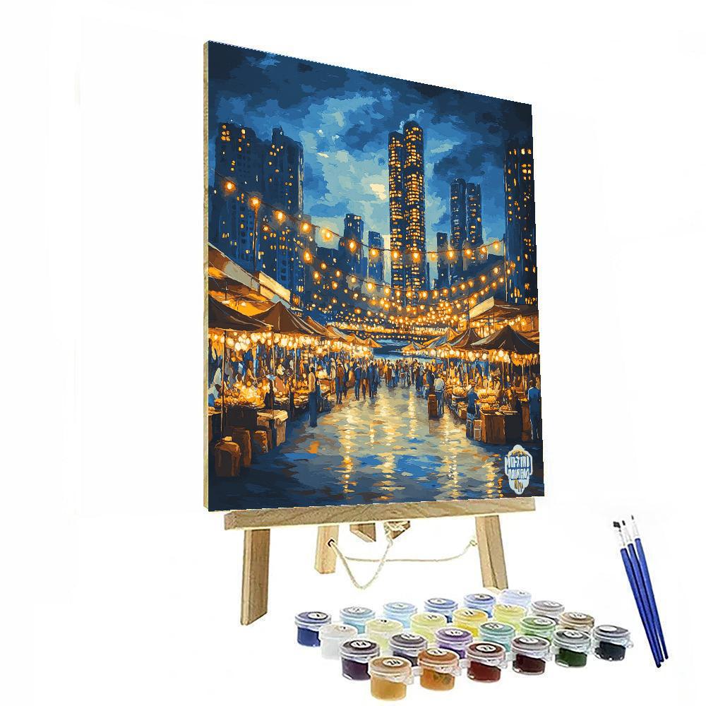 Kuala Lumpur Riverfront Night Market Malaysia Paint by numbers art