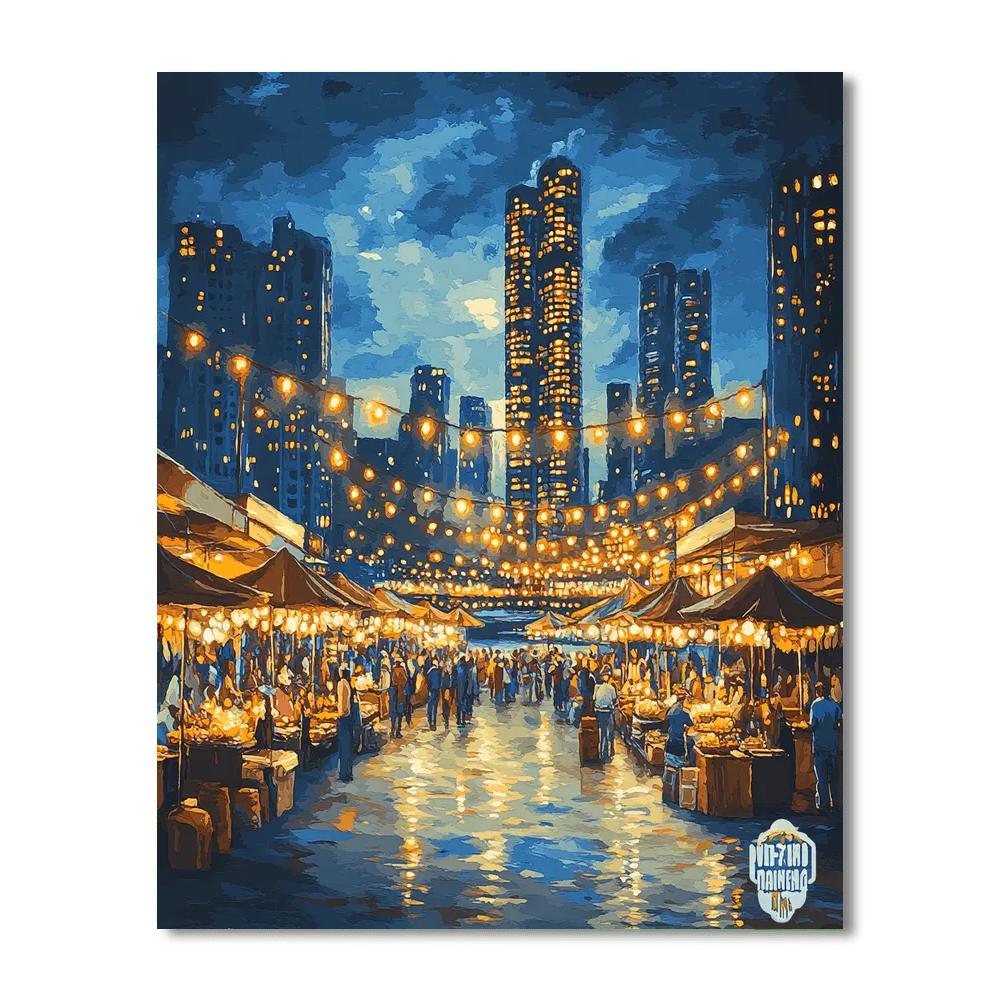 Kuala Lumpur Riverfront Night Market Malaysia Paint by numbers art